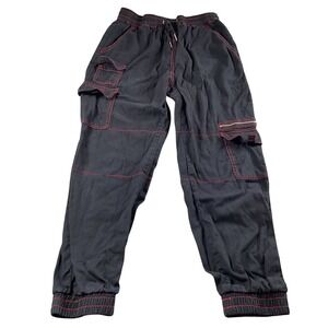 Hot‎ Topic Cargo Pants Black Red Stitching Pockets Drawstring Streetwear small